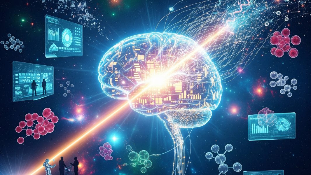 Illustration éditoriale de L’Intelligence Artificielle en 2025 Mythes, Réalités et Prochaines Frontières